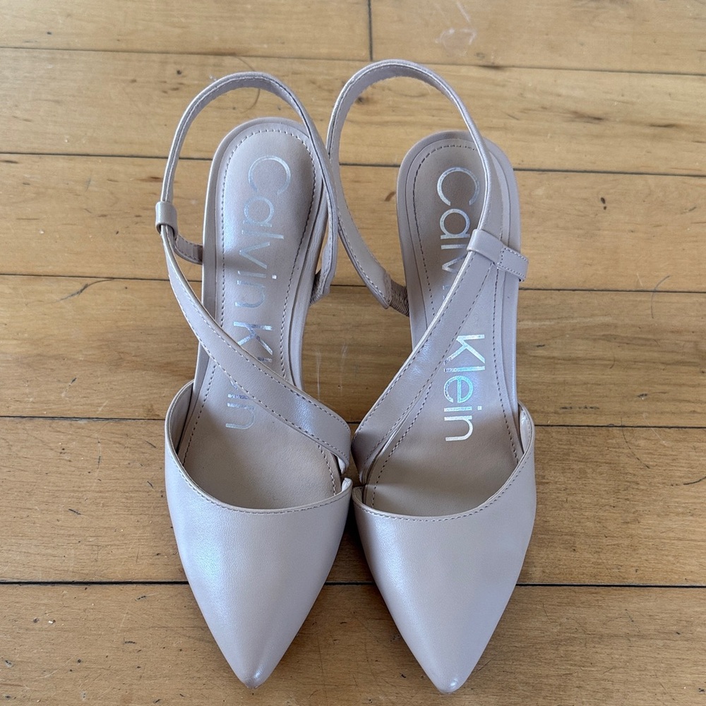 Calvin Klein Beige Pointed-Toe Slingback Heels